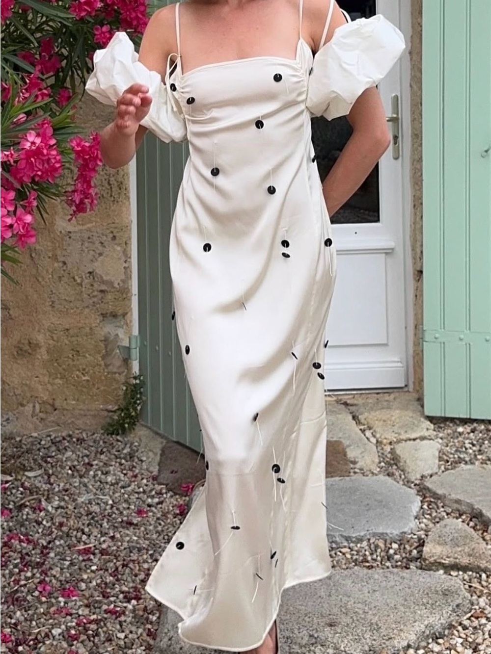 NWT Jacquemus La robe chouchou midi dress embroidered polka dots & puff sleeves